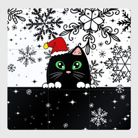 Магнитный плакат 3Х3 с принтом Новогодний кот в колпаке Санты в Санкт-Петербурге, Полимерный материал с магнитным слоем | 9 деталей размером 9*9 см | black cat | cat | christmas | kitten | kitty | merry christmas | new year | new year cat | santa | snow | snowflakes | winter | зима | киска | колпак | кот | котенок | кошак | новогодний кот | новый год | подарок | рождество | санта | снег 