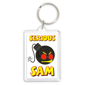 Брелок прямоугольный 35*50 с принтом Serious Sam Bomb Logo в Санкт-Петербурге,  |  | bomb | serious sam | бомба | динамит | крутой сэм | сем | сериос сем | сериос сэм | сириус сэм | сэм