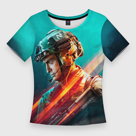 Женская футболка 3D Slim с принтом БФ6 (Battlefield2042) в Санкт-Петербурге,  |  | battlefield | battlefield2042 | electronic arts | бф | игры