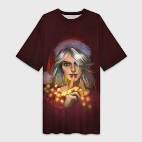Платье-футболка 3D с принтом Цирилла The Witcher в Санкт-Петербурге,  |  | девушка | надпись | огоньки | персонаж | шапка