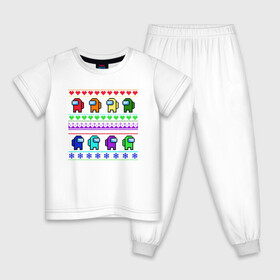 Детская пижама хлопок с принтом Among us Новый год. в Санкт-Петербурге, 100% хлопок |  брюки и футболка прямого кроя, без карманов, на брюках мягкая резинка на поясе и по низу штанин
 | Тематика изображения на принте: игра | персонажи | полосы | сердечки | узор