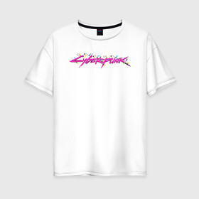 Женская футболка хлопок Oversize с принтом Гирлянда Cyberpunk в Санкт-Петербурге, 100% хлопок | свободный крой, круглый ворот, спущенный рукав, длина до линии бедер
 | гирлянда | игра | надпись | праздник | свет