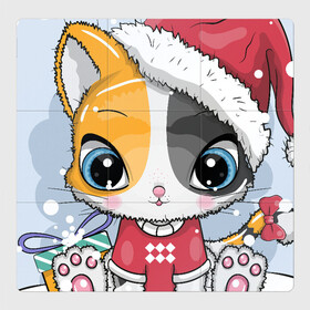 Магнитный плакат 3Х3 с принтом Новогодняя kitty в Санкт-Петербурге, Полимерный материал с магнитным слоем | 9 деталей размером 9*9 см | cat | christmas | kitten | kitty | new year | животные | кот | котенок | котики | кошечка | милота | милый | новогодний | новый год | рождественский | снежный