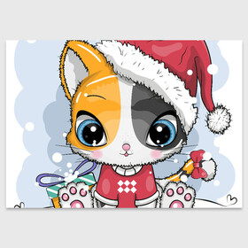 Поздравительная открытка с принтом Новогодняя kitty в Санкт-Петербурге, 100% бумага | плотность бумаги 280 г/м2, матовая, на обратной стороне линовка и место для марки
 | Тематика изображения на принте: cat | christmas | kitten | kitty | new year | животные | кот | котенок | котики | кошечка | милота | милый | новогодний | новый год | рождественский | снежный