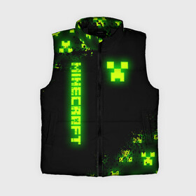 Женский жилет утепленный 3D с принтом MINECRAFT NEON LOGO CREEPER в Санкт-Петербурге,  |  | Тематика изображения на принте: block | creeper | cube | minecraft | pixel | tnt | toxic | блок | гаст | геометрия | крафт | крипер | кубики | майнкрафт | неон | пиксели | тнт | токсик