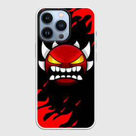 Чехол для iPhone 13 Pro с принтом GEOMETRY DASH DEMON RED FIRE в Санкт-Петербурге,  |  | Тематика изображения на принте: 2d | arcade | demon | fire | flame | game | geometry dash | meltdown | red fire | robtop | smile | аркада | геометрический тире | демон | красный огонь | огонь | раннер | смайлы | эмоции