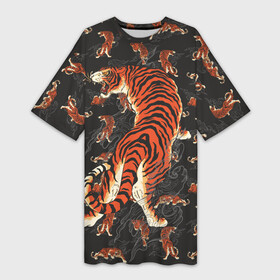Платье-футболка 3D с принтом Тигр хищник в Санкт-Петербурге,  |  | большие кошки | волны | год тигра | паттерн | тигр | хищник