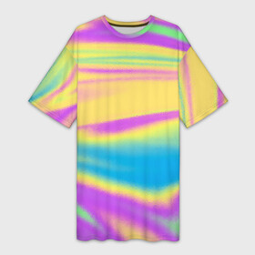 Платье-футболка 3D с принтом Holographic Neon Waves в Санкт-Петербурге,  |  | abstract | gradient | holographic | neon | neon stripes | rainbow | stripes | vaporwave | wave | абстрактный узор | абстракция | волны | голографические | градиент | краски | красочный | линии | неоновые полосы | полосы | радужный