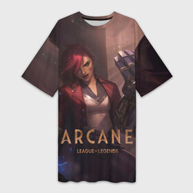 Платье-футболка 3D с принтом Arcane  Vi в Санкт-Петербурге,  |  | animated | games | league | legends | netflix | of | riot | аркейн | заун | мультсериал | пилтовер | сериал | фантастика | фэнтези