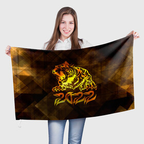 Флаг 3D с принтом Хищник Тигр 2022 в Санкт-Петербурге, 100% полиэстер | плотность ткани — 95 г/м2, размер — 67 х 109 см. Принт наносится с одной стороны | 2022 | tiger | восточный тигр | год тигра | кошка | тигр | тигренок | хищник