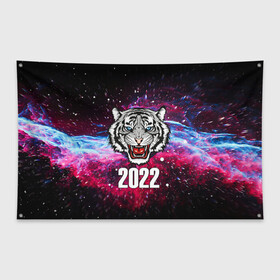 Флаг-баннер с принтом ЧЁРНЫЙ ТИГР НОВЫЙ ГОД 2022   GRAY TIGER NEW YEAR в Санкт-Петербурге, 100% полиэстер | размер 67 х 109 см, плотность ткани — 95 г/м2; по краям флага есть четыре люверса для крепления | 2022 | beast | merry christmas | new year | red bow | santa hat | snow | tiger | winter | winter is coming | year of the tiger | год тигра | дед мороз | животные | звери | зверь | зима | зима 2022 | зима близко | новог | новогодни