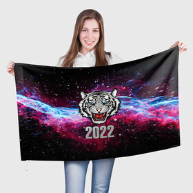 Флаг 3D с принтом ЧЁРНЫЙ ТИГР НОВЫЙ ГОД 2022   GRAY TIGER NEW YEAR в Санкт-Петербурге, 100% полиэстер | плотность ткани — 95 г/м2, размер — 67 х 109 см. Принт наносится с одной стороны | 2022 | beast | merry christmas | new year | red bow | santa hat | snow | tiger | winter | winter is coming | year of the tiger | год тигра | дед мороз | животные | звери | зверь | зима | зима 2022 | зима близко | новог | новогодни