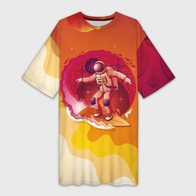 Платье-футболка 3D с принтом Космический скейтборд в Санкт-Петербурге,  |  | волны | космонавт | космос | планеты | скейтборд