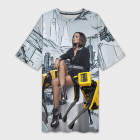 Платье-футболка 3D с принтом Olga Buzova in the future 2028 в Санкт-Петербурге,  |  | beauty | city | future | girl | olga buzova | robots | style | vanguard | авангард | будущее | город | девушка | красавица | ольга бузова | стиль