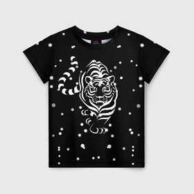 Детская футболка 3D с принтом Новый год 2022 (символ года) в Санкт-Петербурге, 100% гипоаллергенный полиэфир | прямой крой, круглый вырез горловины, длина до линии бедер, чуть спущенное плечо, ткань немного тянется | 2022 | зима | новый год | символ года | снег | тигр