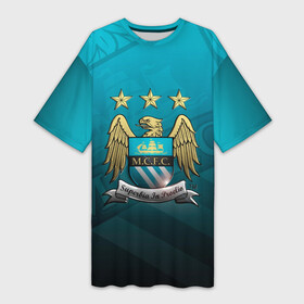 Платье-футболка 3D с принтом Manchester City Teal Themme в Санкт-Петербурге,  |  | manchester city | англия | апл | гвардиола | зинченко | лига чемпионов | манчестер | манчестер сити | премьер лига | футбол