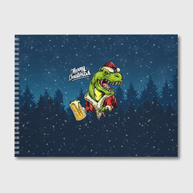 Альбом для рисования с принтом Пивозавр Санта в Санкт-Петербурге, 100% бумага
 | матовая бумага, плотность 200 мг. | christmas | santa | дед мороз | динозавр | елка | зима | новый год | рождество | санта | снег | снежинка