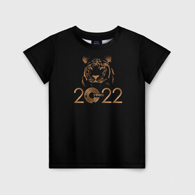 Детская футболка 3D с принтом 2022 Tiger Bronze Theme в Санкт-Петербурге, 100% гипоаллергенный полиэфир | прямой крой, круглый вырез горловины, длина до линии бедер, чуть спущенное плечо, ткань немного тянется | 2022 | год тигра | нг | новый год | подарки на новый год | праздник | рождество | тигр