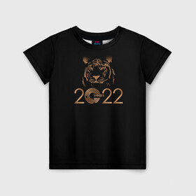 Детская футболка 3D с принтом 2022 Tiger Bronze Theme в Санкт-Петербурге, 100% гипоаллергенный полиэфир | прямой крой, круглый вырез горловины, длина до линии бедер, чуть спущенное плечо, ткань немного тянется | Тематика изображения на принте: 2022 | год тигра | нг | новый год | подарки на новый год | праздник | рождество | тигр