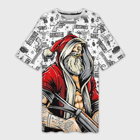 Платье-футболка 3D с принтом Santa Gangster  Санта Гангстер в Санкт-Петербурге,  |  | бита | гангстер | дед мороз | кастет | новый год | нож | оружие | пистолет | рождество | санта | снежинка