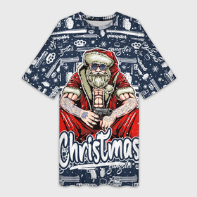 Платье-футболка 3D с принтом Гангстер Санта Клаус  Santa Claus Gangster в Санкт-Петербурге,  |  | christmas | бита | гангстер | дед мороз | кастет | новый год | нож | оружие | пистолет | рождество | санта | снежинка