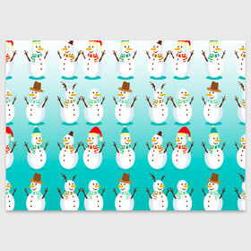 Поздравительная открытка с принтом Веселые снеговички узор в Санкт-Петербурге, 100% бумага | плотность бумаги 280 г/м2, матовая, на обратной стороне линовка и место для марки
 | 2022 | веселье | градиент | зима | новый год | праздники | снег | снеговики | снеговички | традиции | узор | узорчик