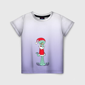 Детская футболка 3D с принтом Дед Сквиди Санта мороз в Санкт-Петербурге, 100% гипоаллергенный полиэфир | прямой крой, круглый вырез горловины, длина до линии бедер, чуть спущенное плечо, ткань немного тянется | дед мороз | микс образов | мультфильм | настроение | оссьминог | персонаж | праздник | санта клаус | сквидвард | старикашка | сухой старик | шапка санты