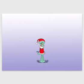 Поздравительная открытка с принтом Дед Сквиди Санта мороз в Санкт-Петербурге, 100% бумага | плотность бумаги 280 г/м2, матовая, на обратной стороне линовка и место для марки
 | Тематика изображения на принте: дед мороз | микс образов | мультфильм | настроение | оссьминог | персонаж | праздник | санта клаус | сквидвард | старикашка | сухой старик | шапка санты