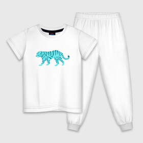 Детская пижама хлопок с принтом водяной тигр 2022 в Санкт-Петербурге, 100% хлопок |  брюки и футболка прямого кроя, без карманов, на брюках мягкая резинка на поясе и по низу штанин
 | 2022зима | blue water tiger | year of the tiger | водный тигр | год тигра | ёлка | кошка | новыйгод | синие полоски | тигр