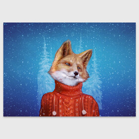 Поздравительная открытка с принтом НОВОГОДНИЙ ЛИС | CHRISTMAS FOX в Санкт-Петербурге, 100% бумага | плотность бумаги 280 г/м2, матовая, на обратной стороне линовка и место для марки
 | 2022 | christmas | fox | merry | new | snow | winter | year | год | зима | лис | лиса | лисица | новый | рождество | рыжая | рыжий | снег