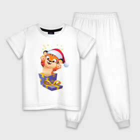 Детская пижама хлопок с принтом Тигрёнок в качестве подарка в Санкт-Петербурге, 100% хлопок |  брюки и футболка прямого кроя, без карманов, на брюках мягкая резинка на поясе и по низу штанин
 | Тематика изображения на принте: confetti | eyes | holiday | new year | paws | skin | star | tail | tiger | tiger cub | глаза | звезда | конфетти | лапы | новый год | праздник | тигр | тигрёнок | хвост