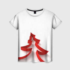 Женская футболка 3D с принтом Красная Елка в Санкт-Петербурге, 100% полиэфир ( синтетическое хлопкоподобное полотно) | прямой крой, круглый вырез горловины, длина до линии бедер | елка | нг | новый год | подарки | праздник | рождество