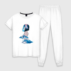 Женская пижама хлопок с принтом Nebula girl в Санкт-Петербурге, 100% хлопок | брюки и футболка прямого кроя, без карманов, на брюках мягкая резинка на поясе и по низу штанин | anime | clouds | girl | nebula | space | аниме | астрология | девушка | космос | облака