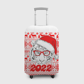 Чехол для чемодана 3D с принтом НОВОГОДНИЙ ТИГР | 2022 в Санкт-Петербурге, 86% полиэфир, 14% спандекс | двустороннее нанесение принта, прорези для ручек и колес | 2020 | 2021 | 2022 | christmas | merry | год водного тигра | леденец | нг | новогодний | новый год | рождество | свитер | тигр | узоры