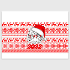 Поздравительная открытка с принтом НОВОГОДНИЙ ТИГР | 2022 в Санкт-Петербурге, 100% бумага | плотность бумаги 280 г/м2, матовая, на обратной стороне линовка и место для марки
 | 2020 | 2021 | 2022 | christmas | merry | год водного тигра | леденец | нг | новогодний | новый год | рождество | свитер | тигр | узоры