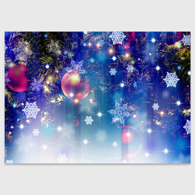 Поздравительная открытка с принтом Игрушки на Елке в Санкт-Петербурге, 100% бумага | плотность бумаги 280 г/м2, матовая, на обратной стороне линовка и место для марки
 | happy new year | зеленая елка | новогодний свет | новый год 2022 | снежинки