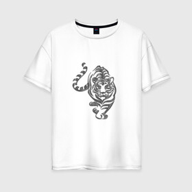 Женская футболка хлопок Oversize с принтом Символ года (тигр) в Санкт-Петербурге, 100% хлопок | свободный крой, круглый ворот, спущенный рукав, длина до линии бедер
 | 2022 | зима | новый год | символ года | снег | тигр