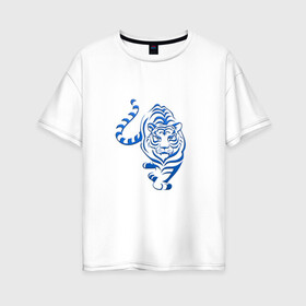 Женская футболка хлопок Oversize с принтом Символ года (тигр) 2022 в Санкт-Петербурге, 100% хлопок | свободный крой, круглый ворот, спущенный рукав, длина до линии бедер
 | 2022 | зима | новый год | символ года | снег | тигр