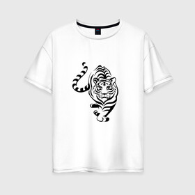 Женская футболка хлопок Oversize с принтом Символ года (тигр) праздник в Санкт-Петербурге, 100% хлопок | свободный крой, круглый ворот, спущенный рукав, длина до линии бедер
 | 2022 | зима | новый год | символ года | снег | тигр
