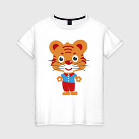 Женская футболка хлопок с принтом Тигряша в Санкт-Петербурге, 100% хлопок | прямой крой, круглый вырез горловины, длина до линии бедер, слегка спущенное плечо | дикие кошки | новый 2022 год | новый год | символ года | тигренок