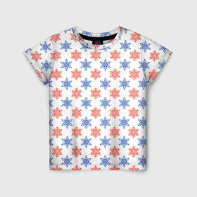 Детская футболка 3D с принтом снежинки паттерн snowflakes pattern в Санкт-Петербурге, 100% гипоаллергенный полиэфир | прямой крой, круглый вырез горловины, длина до линии бедер, чуть спущенное плечо, ткань немного тянется | pattern | snowflakes | новый год | паттерн | снежинки