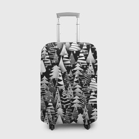 Чехол для чемодана 3D с принтом Лес абстрактных ёлок в Санкт-Петербурге, 86% полиэфир, 14% спандекс | двустороннее нанесение принта, прорези для ручек и колес | абстракция | ёлка | ель | лес | новогодний | новый год | паттерн | рождество | снег | снежинки | чернобелый