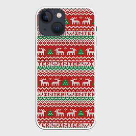 Чехол для iPhone 13 mini с принтом Deer Christmas Pattern в Санкт-Петербурге,  |  | background | christmas | christmas pattern | deer | herringbone | holiday | knitted pattern | new year | pattern | texture | tree | вязаный узор | елка | елочка | новогодний узор | новый год | олени | паттерн | праздник | рождество | текстура | узор | фон