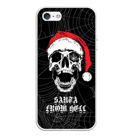 Чехол для iPhone 5/5S матовый с принтом Santa Сlaus from hell в Санкт-Петербурге, Силикон | Область печати: задняя сторона чехла, без боковых панелей | Тематика изображения на принте: christmas | new year | red cap | santa claus | santa from hell | skull | spider web | дед мороз | красный колпак | новый год | паутина | рождество | санта из ада | санта клаус | череп