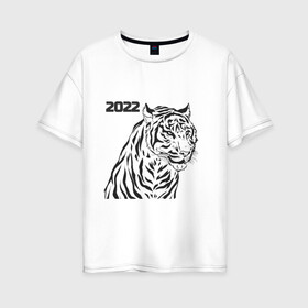 Женская футболка хлопок Oversize с принтом ТиГрРрА в Санкт-Петербурге, 100% хлопок | свободный крой, круглый ворот, спущенный рукав, длина до линии бедер
 | 2022 | зима | кот | новый год | тигр