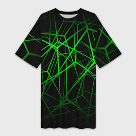 Платье-футболка 3D с принтом ЯДОВИТЫЕ ЛИНИИ  ЗЕЛЕНЫЙ  ГЕОМЕТРИЯ в Санкт-Петербурге,  |  | green | neon | геометрия | зеленый | неон | неоновый | хаос | ядовитые линии | ядовитый