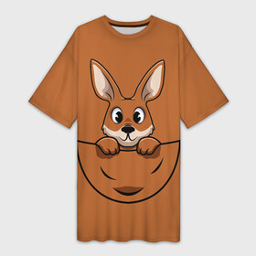 Платье-футболка 3D с принтом Милый кенгуренок в сумке в Санкт-Петербурге,  |  | animals | australia | baby | bag | cute | ears | eyes | jump | kangaroo | leap | mother | nose | paws | pocket | sack | shadow | tail | австралия | глаза | детеныш | животные | карман | кенгуренок | кенгуру | лапы | мама | мешок | милый | нос | няшный | п