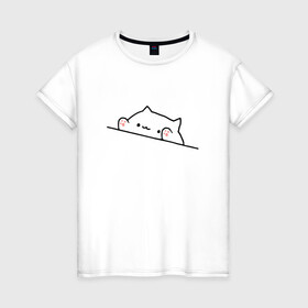 Женская футболка хлопок с принтом котик внутри тебя в Санкт-Петербурге, 100% хлопок | прямой крой, круглый вырез горловины, длина до линии бедер, слегка спущенное плечо | cat | белый кот | киса | киска | китюлька | котик | котэ | мотик | сотэо