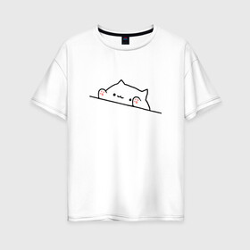 Женская футболка хлопок Oversize с принтом котик внутри тебя в Санкт-Петербурге, 100% хлопок | свободный крой, круглый ворот, спущенный рукав, длина до линии бедер
 | cat | белый кот | киса | киска | китюлька | котик | котэ | мотик | сотэо