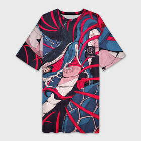 Платье-футболка 3D с принтом Самурай (Якудза, змей, скелет) в Санкт-Петербурге,  |  | графити | дракон | змей | иероглиф | китай | китайский | самурай | скелет | тату | татуировка | текстура | якудза | япония